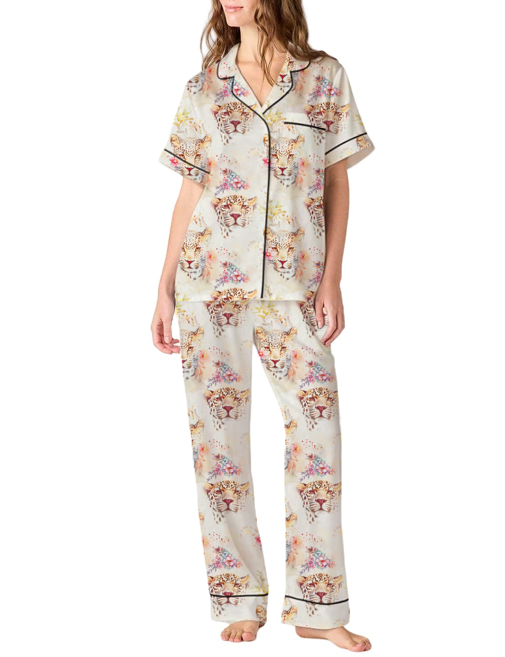 Cheetah Satin Pajama Pants Set For Women