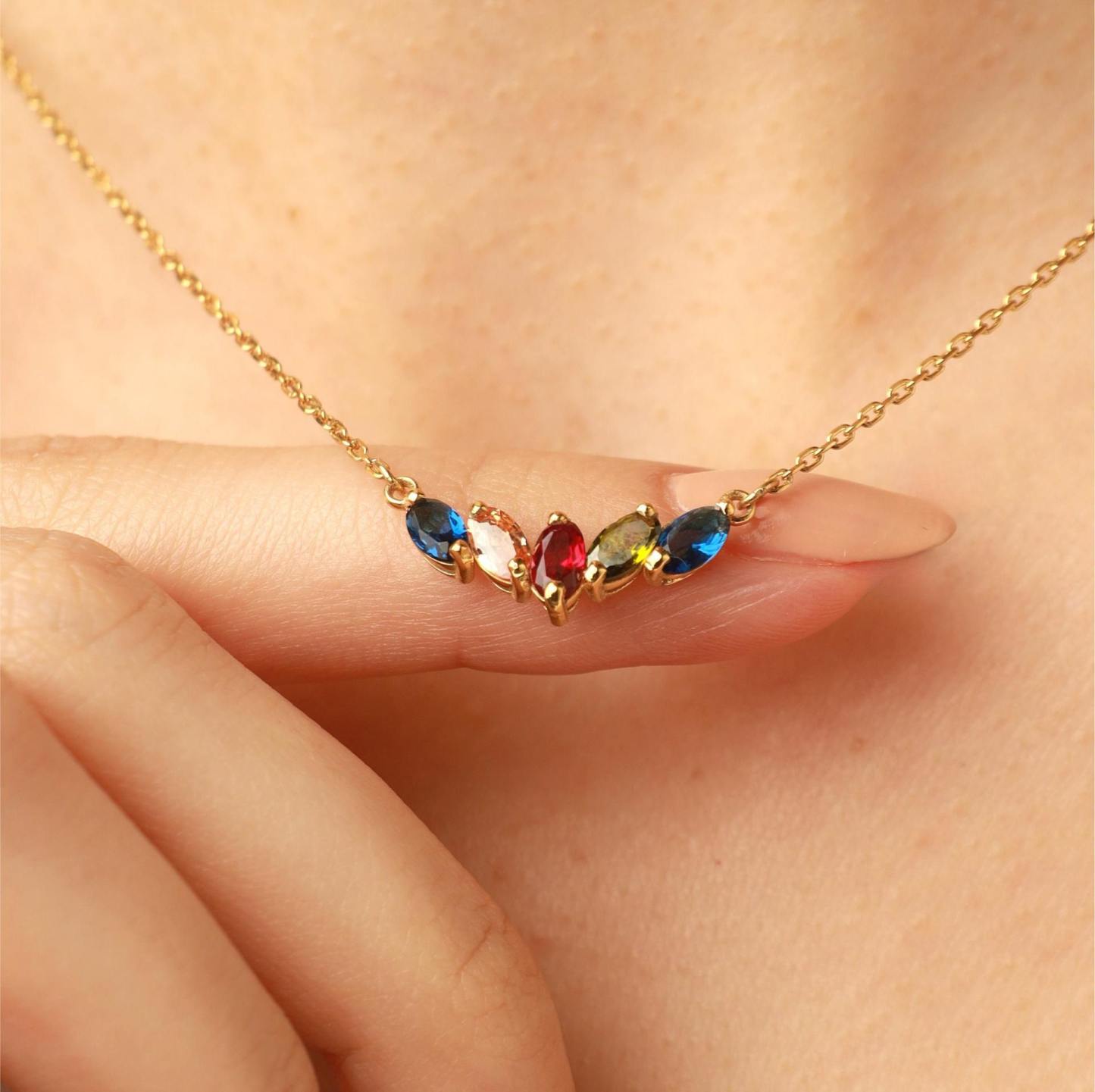Custom 1-5 Birthstones Family Necklace