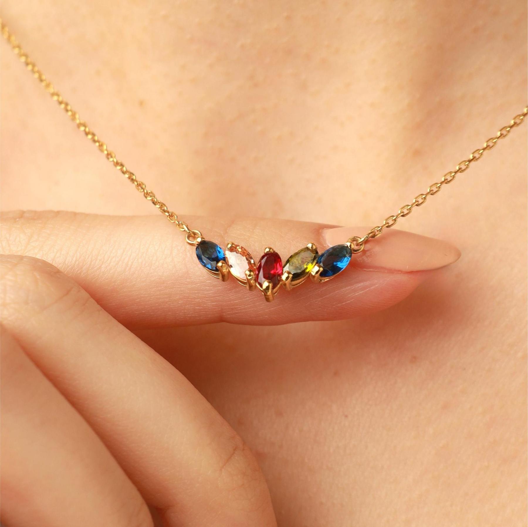 Custom 1-5 Birthstones Family Necklace