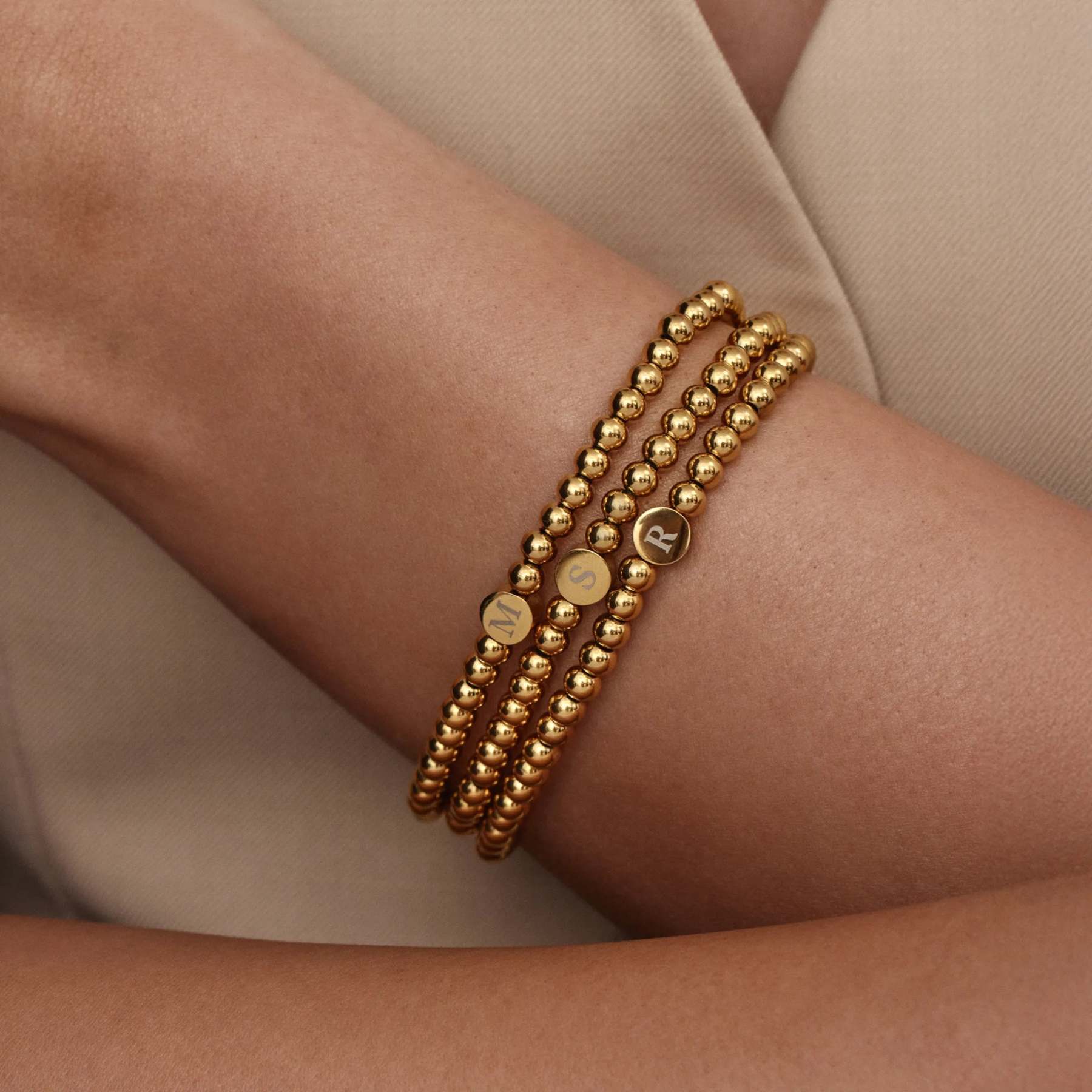 Engraved Initial Beaded Bracelet
