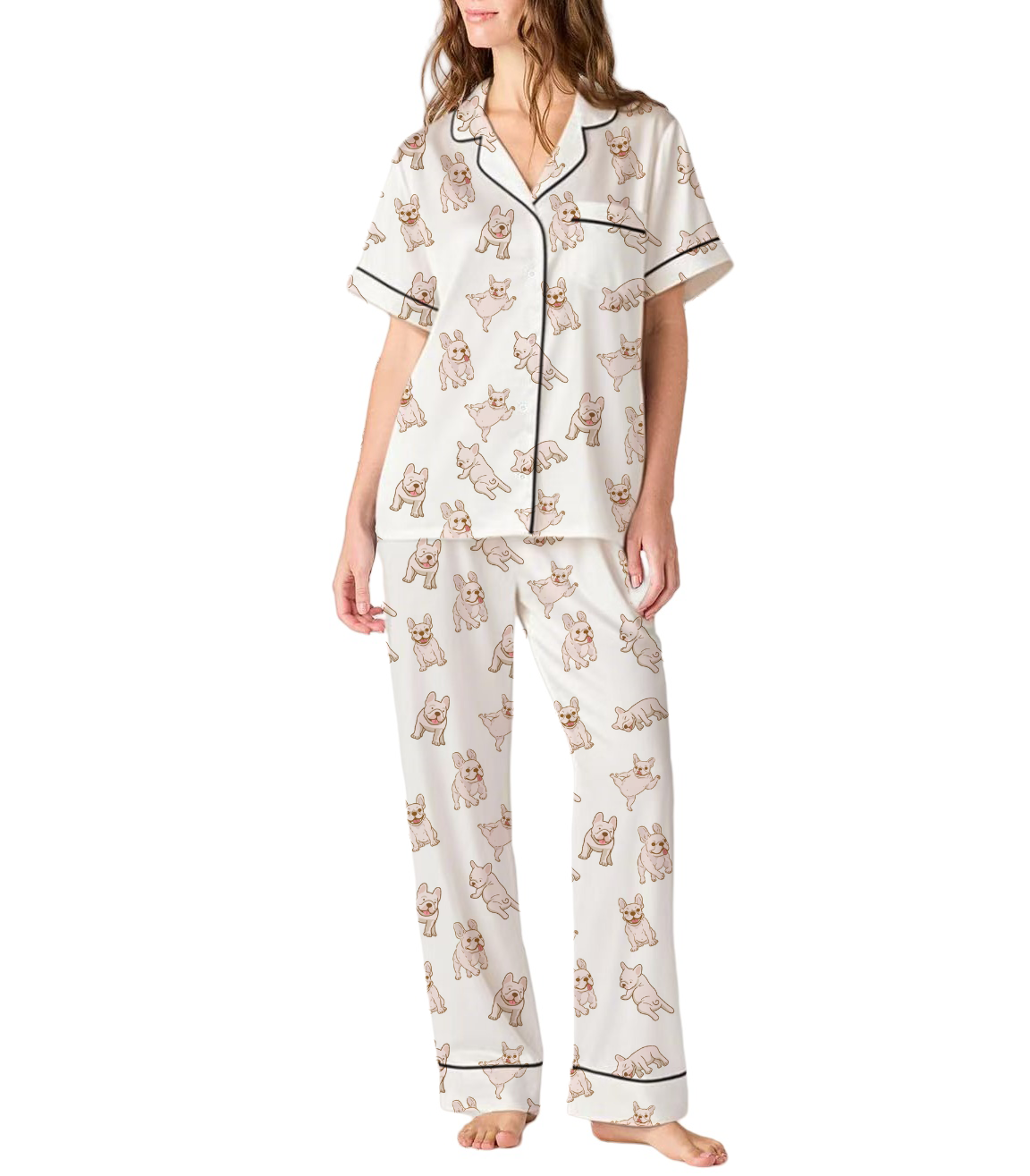 French Bulldogs Silky Satin Pajama Set For Women