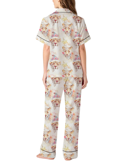 Cheetah Satin Pajama Pants Set For Women