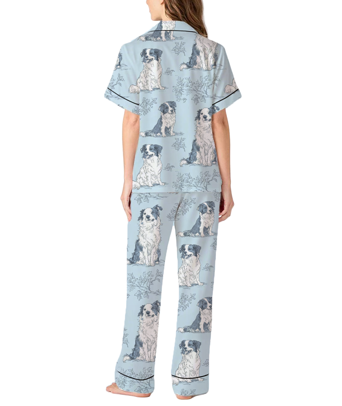 Border Collie Silky Satin Pajama Set For Women