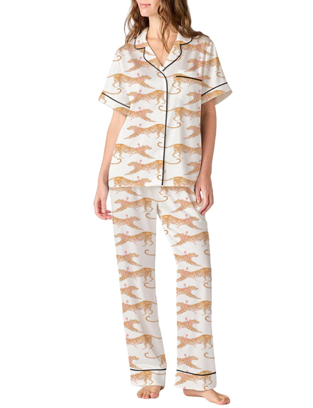 Cheetah Satin Pajama Pants Set For Women
