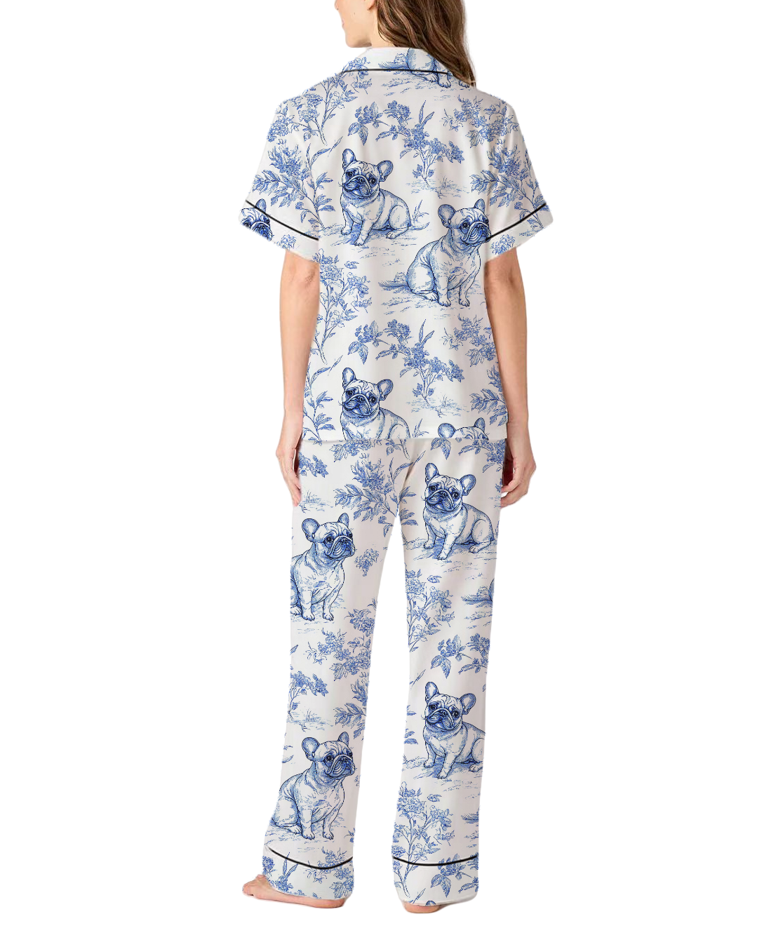 French Bulldogs Silky Satin Pajama Set For Women
