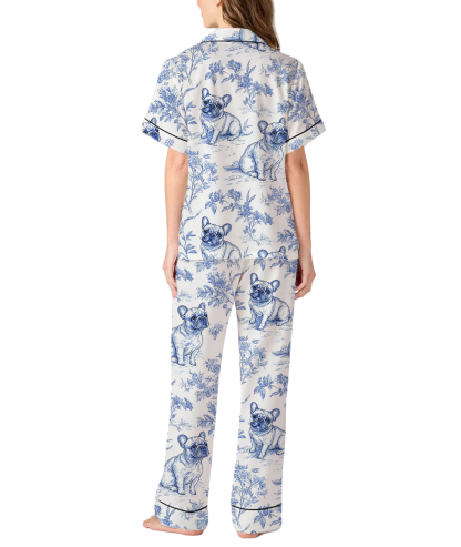 French Bulldogs Silky Satin Pajama Set For Women
