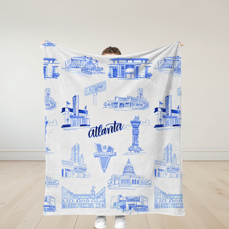 Personalized Atlanta Toile Traditional Soft Throw Blanket Birthday Gift