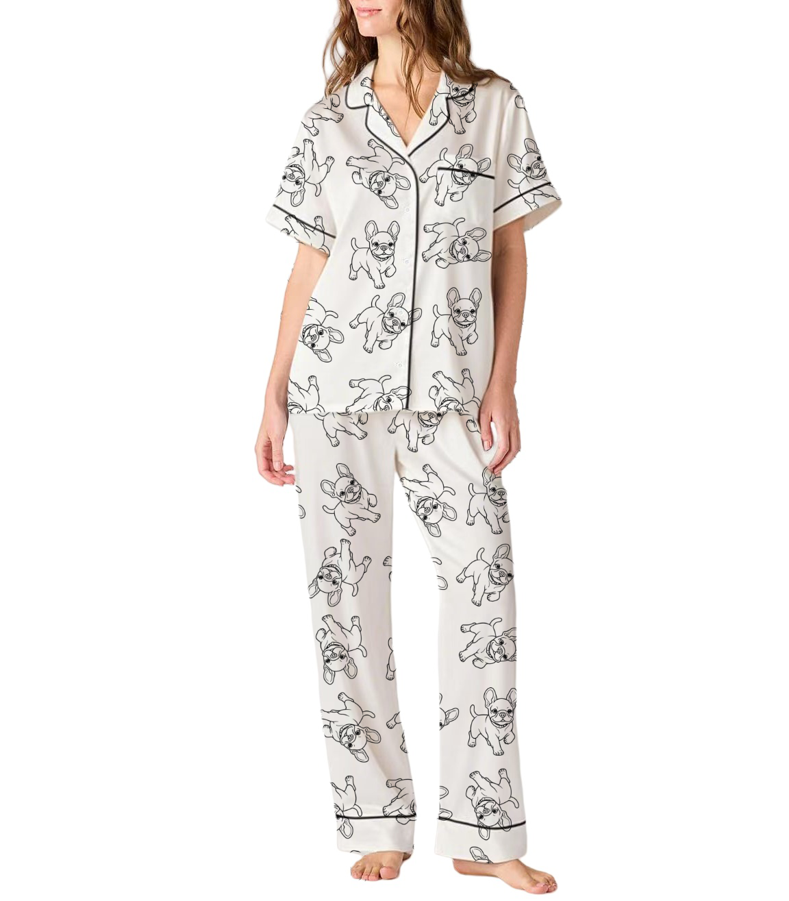 French Bulldogs Silky Satin Pajama Set For Women