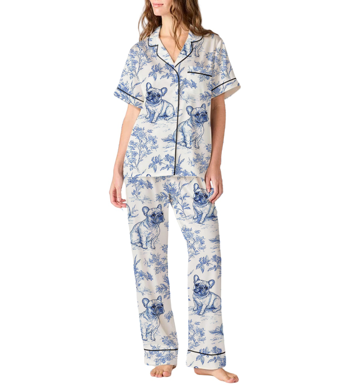 French Bulldogs Silky Satin Pajama Set For Women