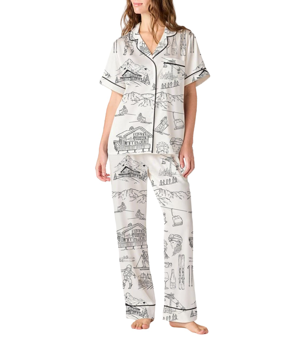 Après Ski Toile Silky Satin Pajama Set For Women