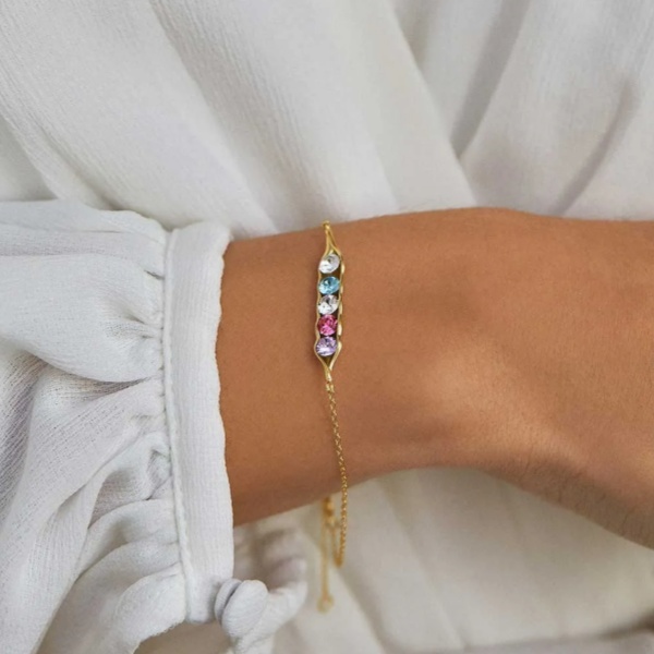 Personalized Peas in a Pod Family Bracelet with 1-5 Birthstones Mother's Day Birthday Gift for Women