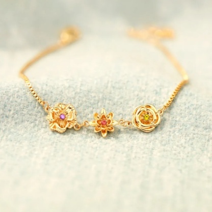 Personalized Birth Flower Necklace Bracelet for Mother Grandma Jewelry Gift