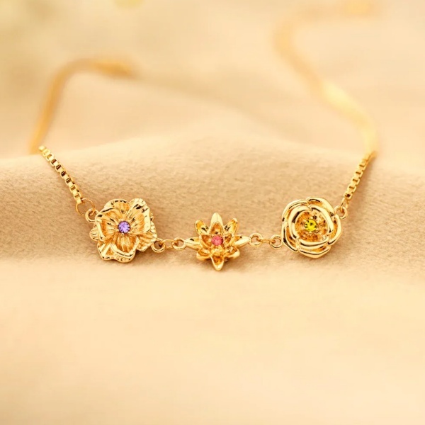 Personalized Birth Flower Necklace Bracelet for Mother Grandma Jewelry Gift