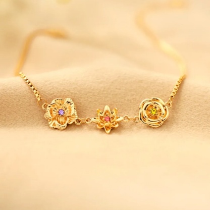 Personalized Birth Flower Necklace Bracelet for Mother Grandma Jewelry Gift