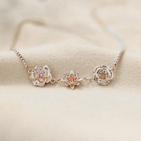 Personalized Birth Flower Necklace Bracelet for Mother Grandma Jewelry Gift