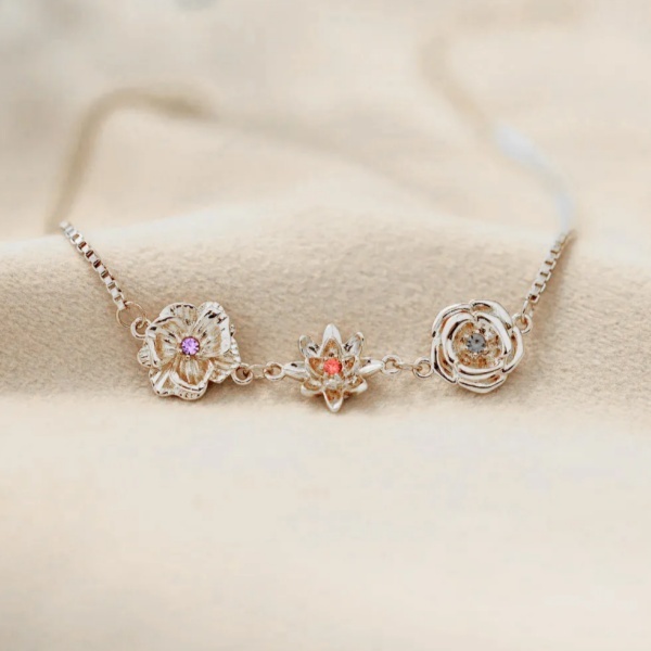 Personalized Birth Flower Necklace Bracelet for Mother Grandma Jewelry Gift