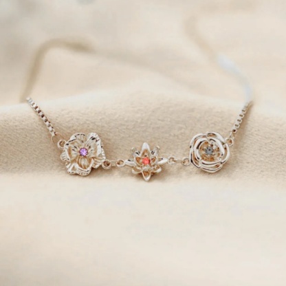 Personalized Birth Flower Necklace Bracelet for Mother Grandma Jewelry Gift