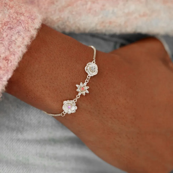 Personalized Birth Flower Necklace Bracelet for Mother Grandma Jewelry Gift