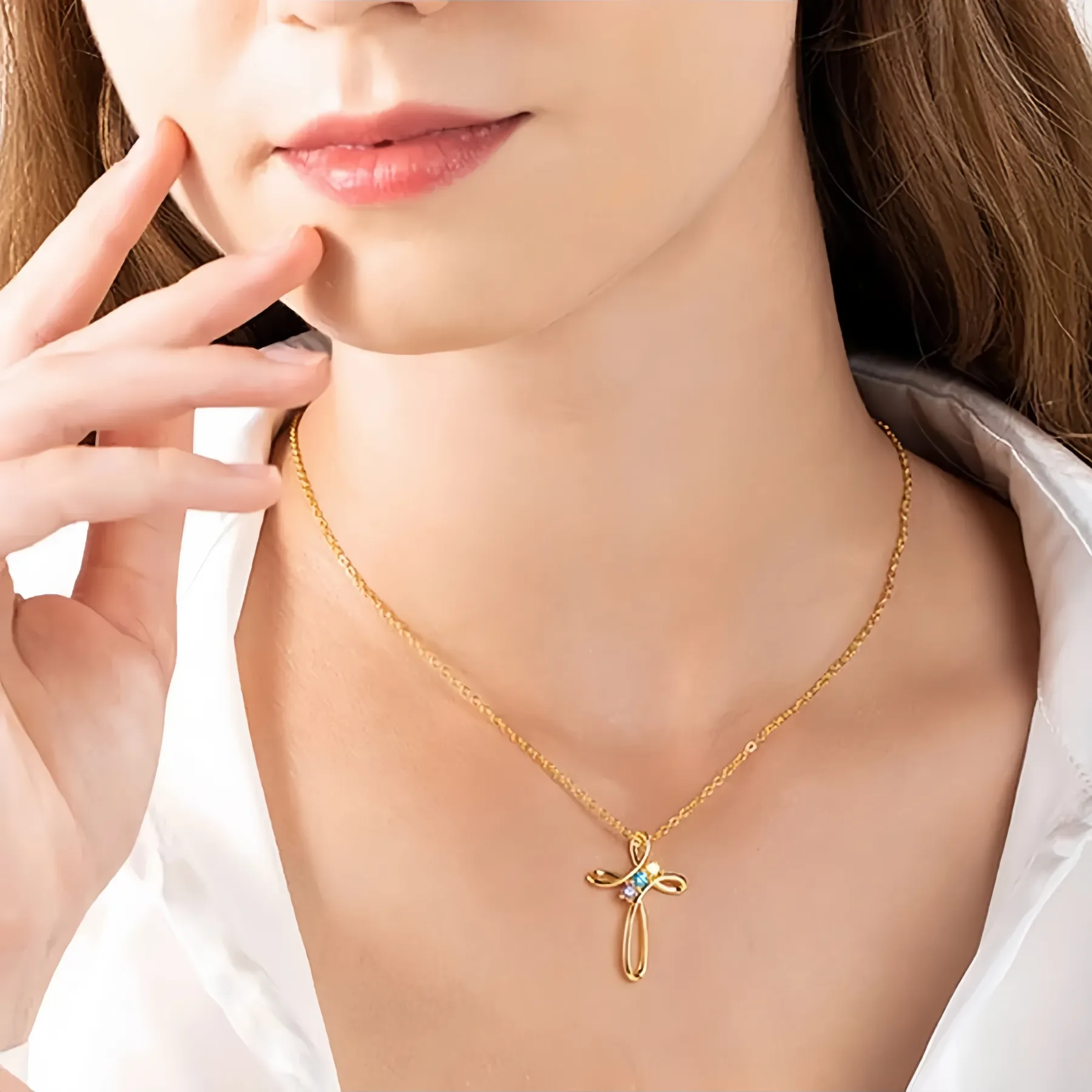 1-7 Birthstone Mother's Day Cross Necklace