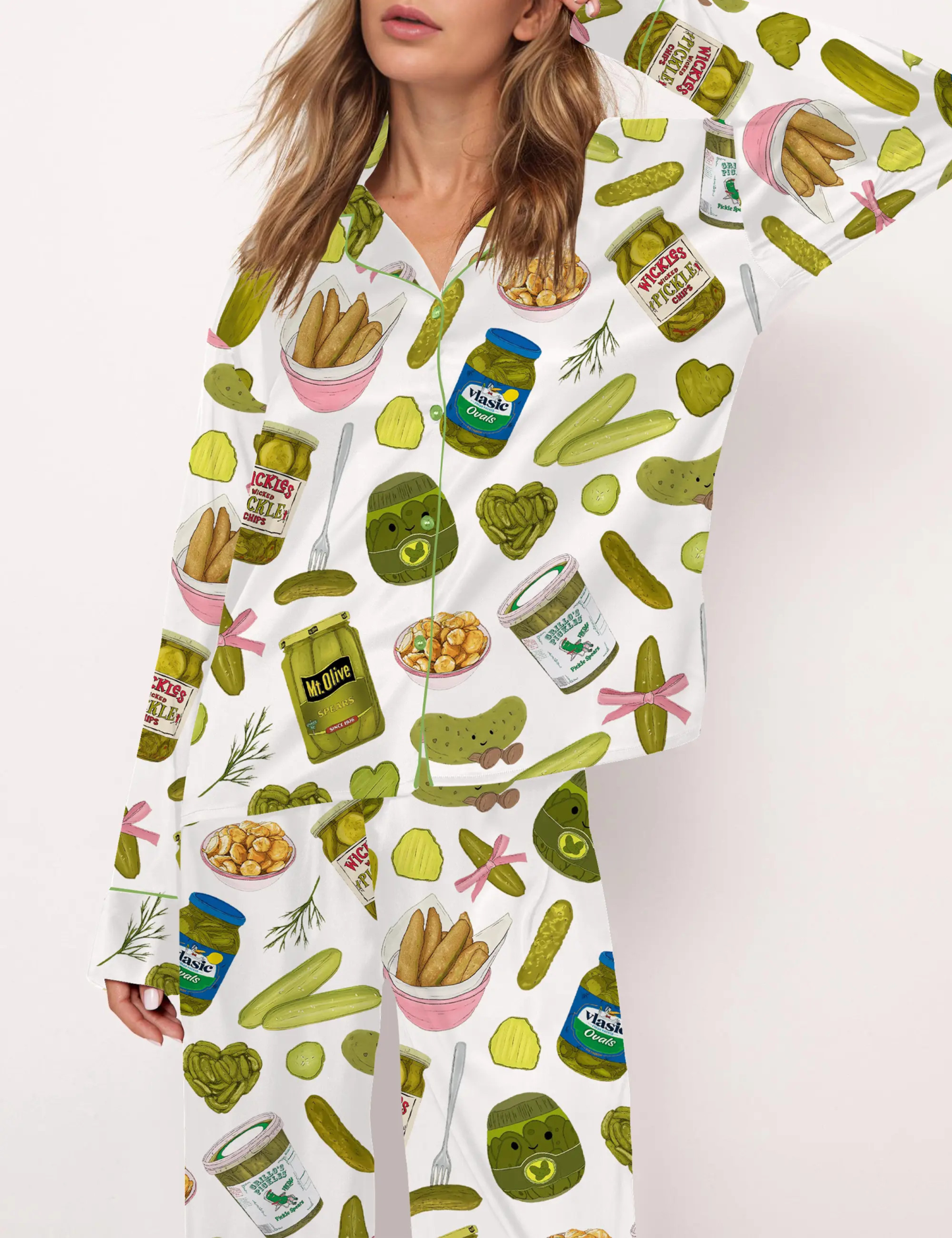 Coquette Pickle Girl Silky Satin Pajama Set For Women