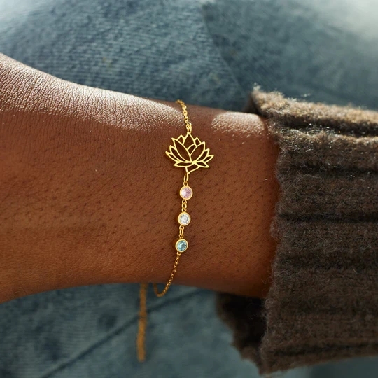 Gift for Mom-1-10 Kid's Birthstones Lotus Bracelet