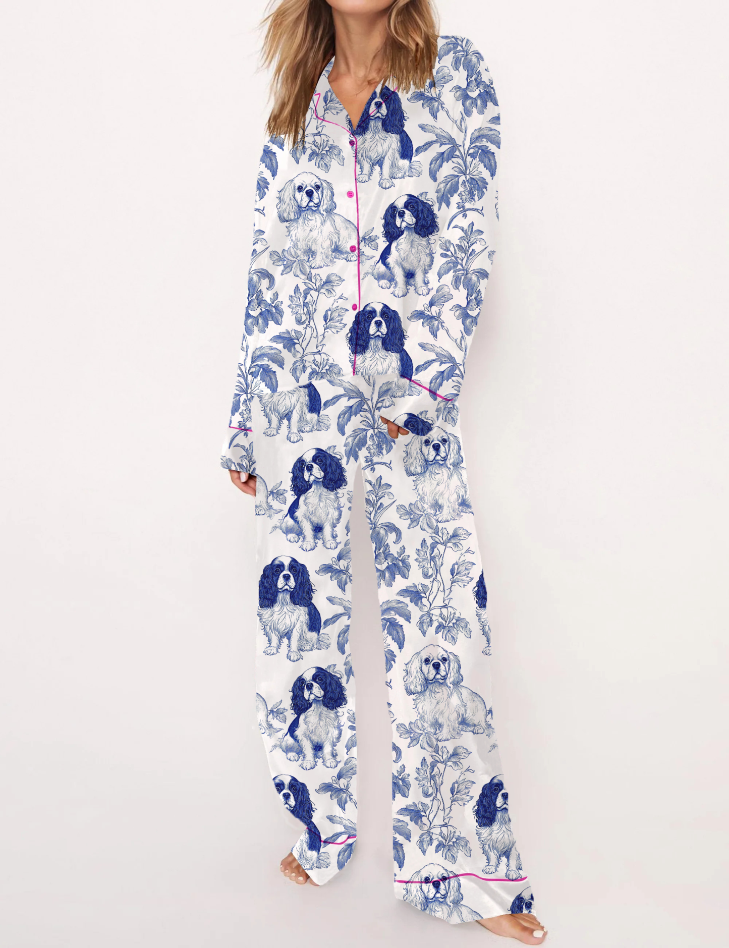 Cavalier King Charles Spaniel Silky Satin Pajama Short Set For Women