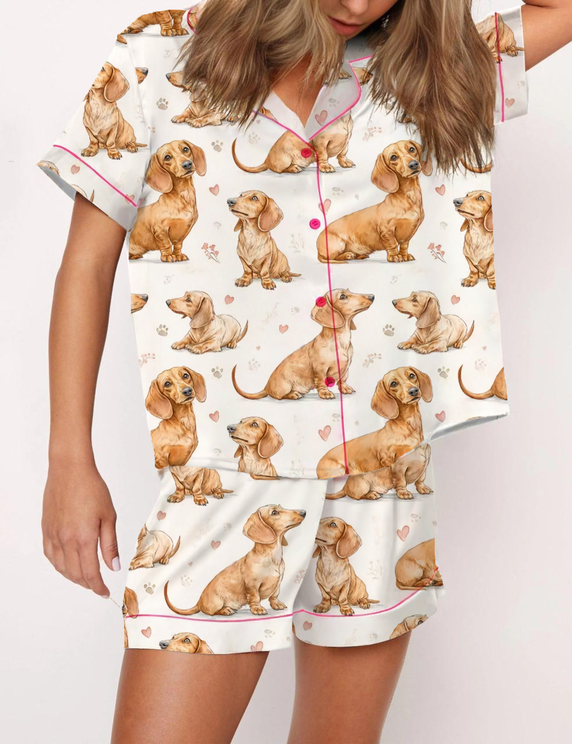 Dachshund Silky Satin Pajama Short Set For Women