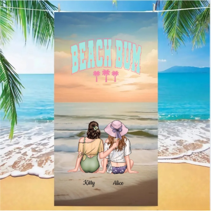 Personalized Oversized Quick Dry Microfiber Sunset Best Friend Caption "Friends make the world beautiful" Beach Towel  Best Friend Gift For Her