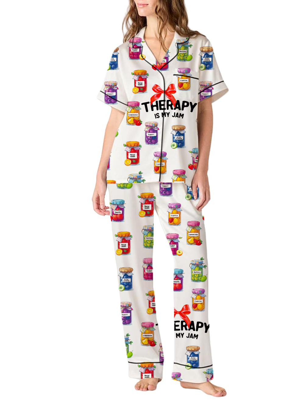 Therapy Is My Jam Silky Satin Pajama Pants Set For Women