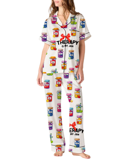 Therapy Is My Jam Silky Satin Pajama Pants Set For Women