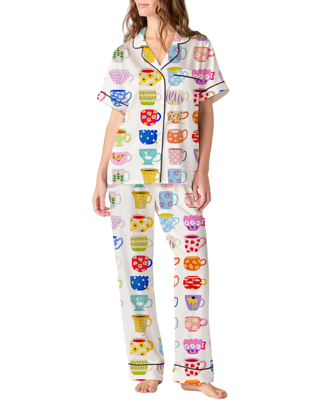 Many Cups One Family Silky Satin Pajama Pants Set For Women