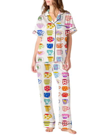 Many Cups One Family Silky Satin Pajama Pants Set For Women