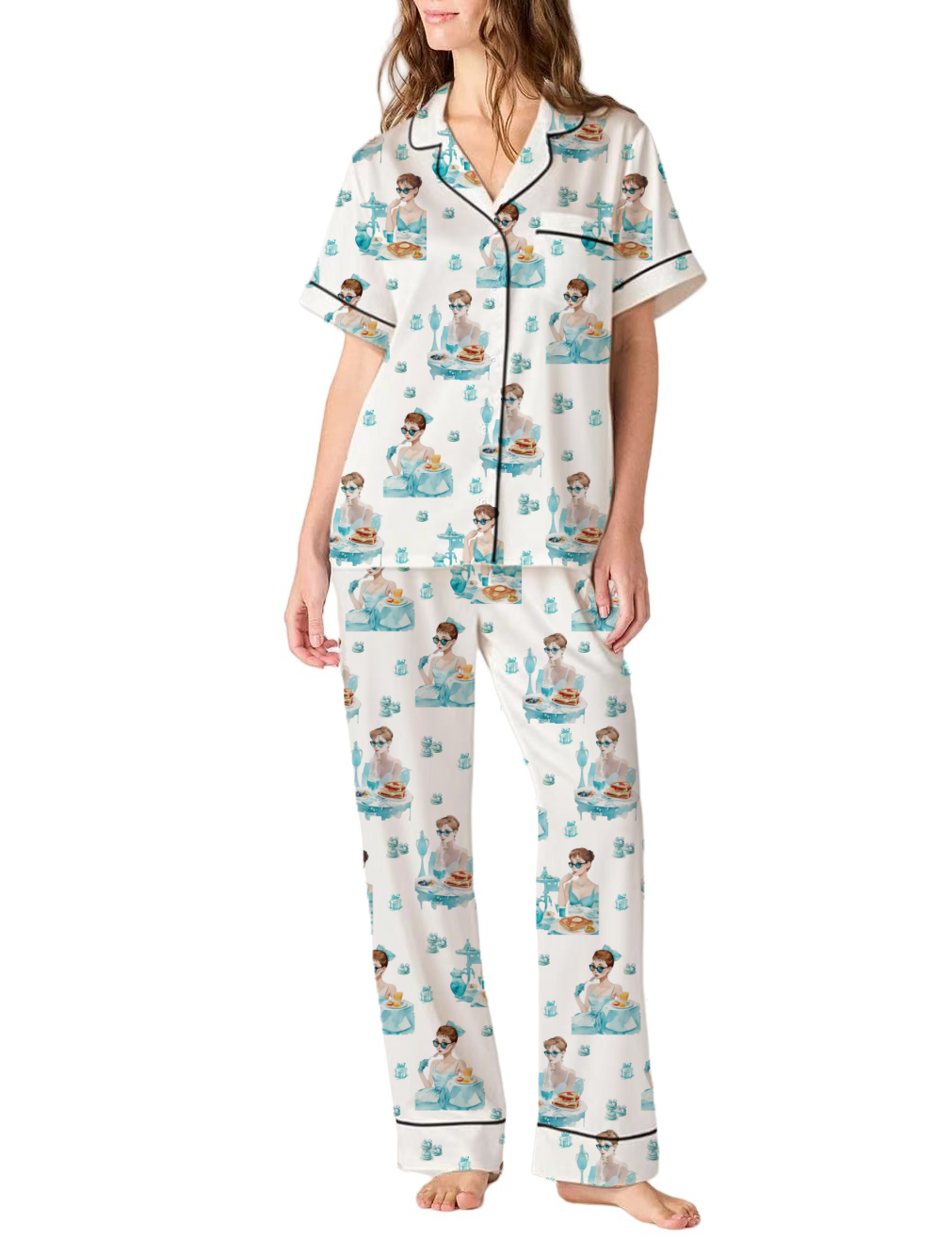 Breakfast At Tiffany's Silky Satin Pajama Pants Set For Women