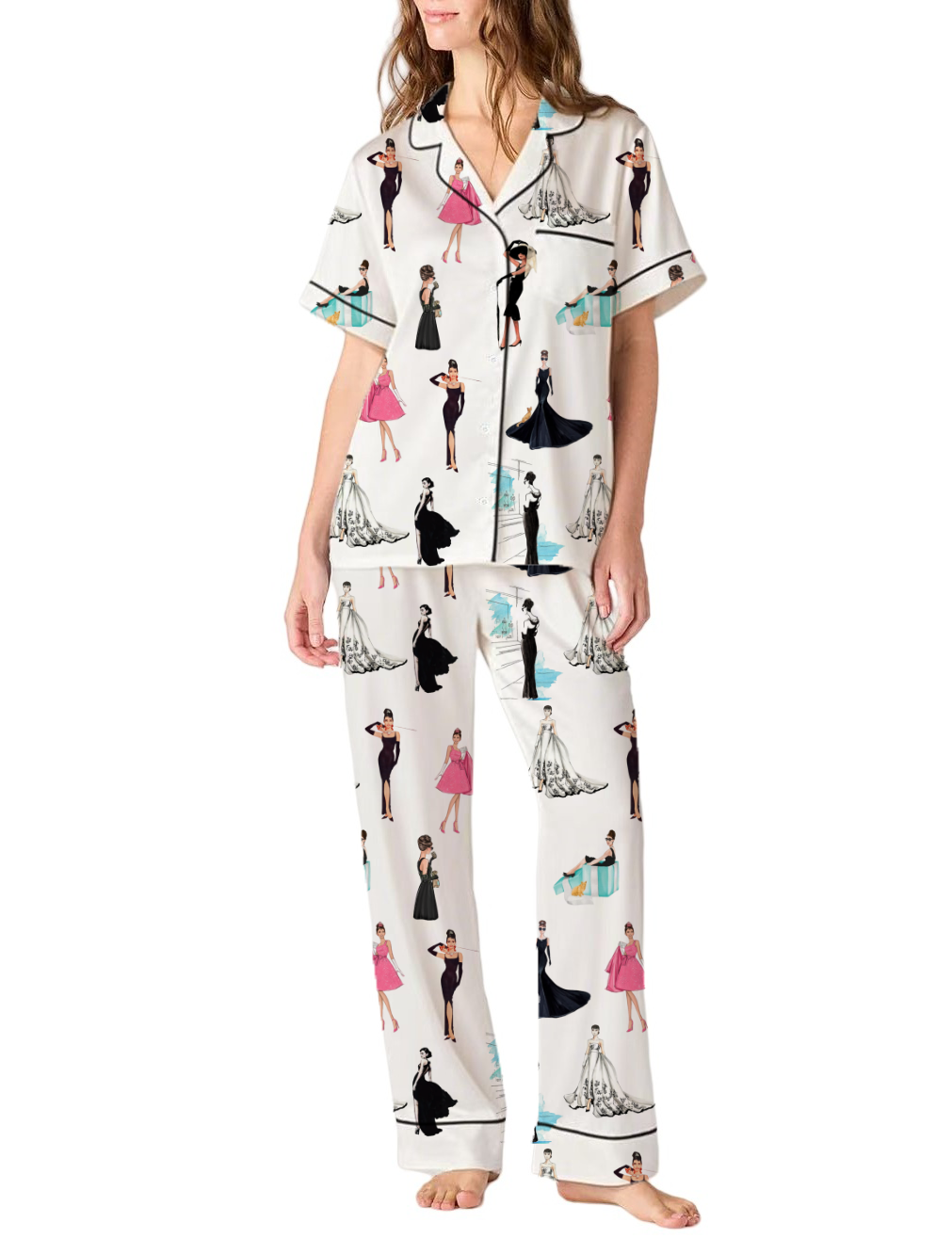 Audrey Hepburn Silky Satin Pajama Pants Set For Women