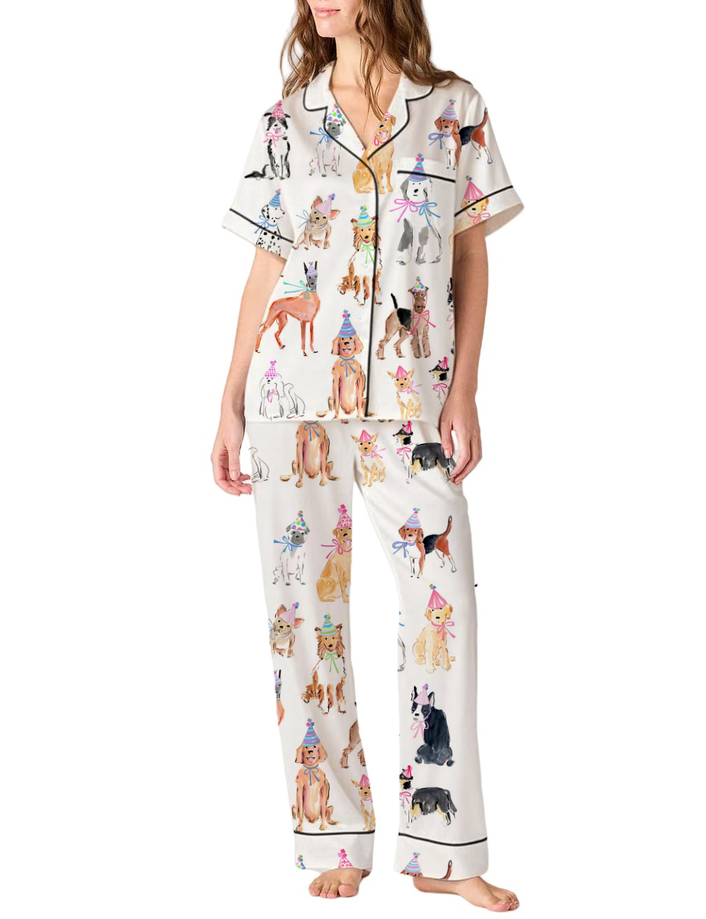 Birthday Dogs Silky Satin Pajama Pants Set For Women