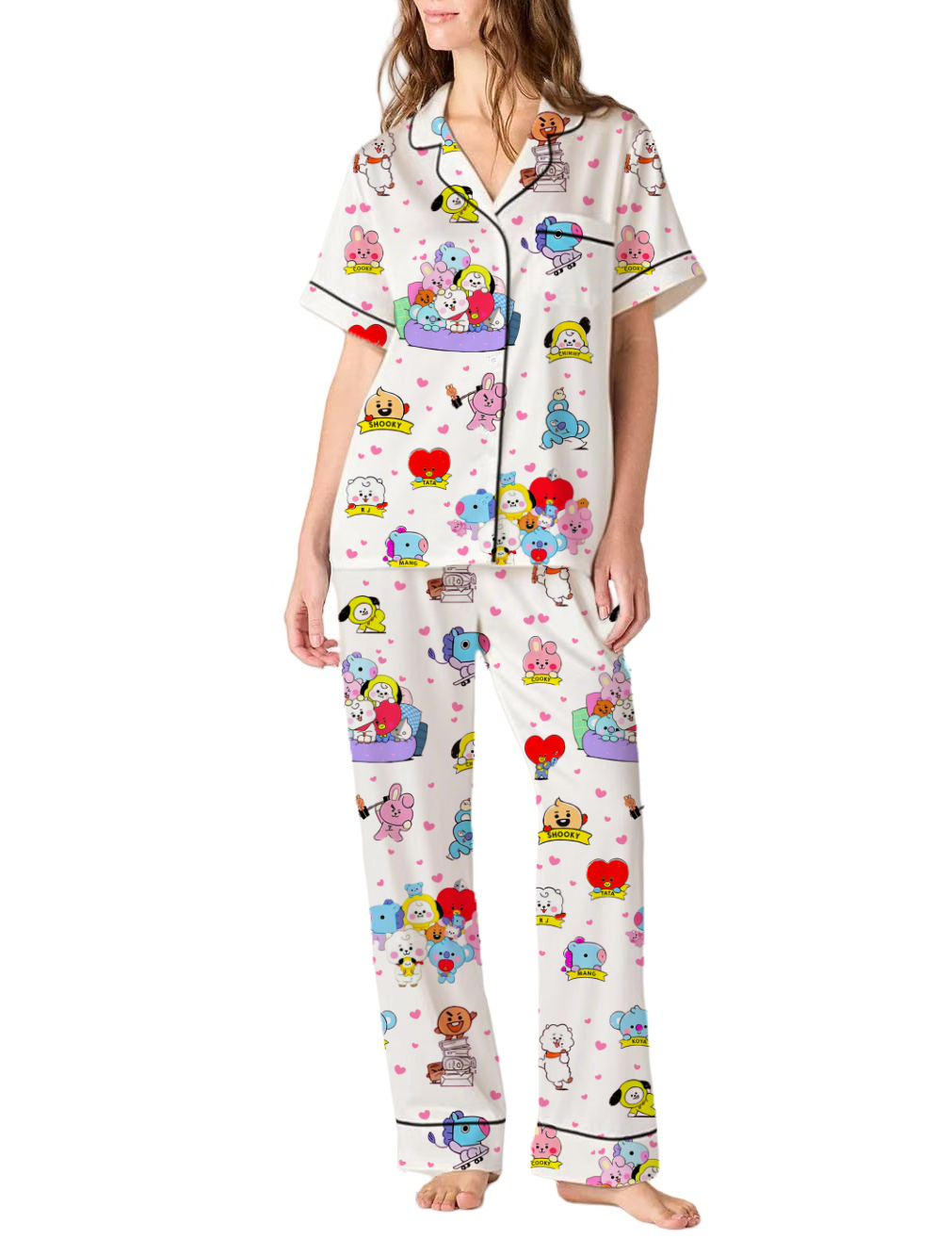 Bangtan Boys Silky Satin Pajama Pants Set For Women