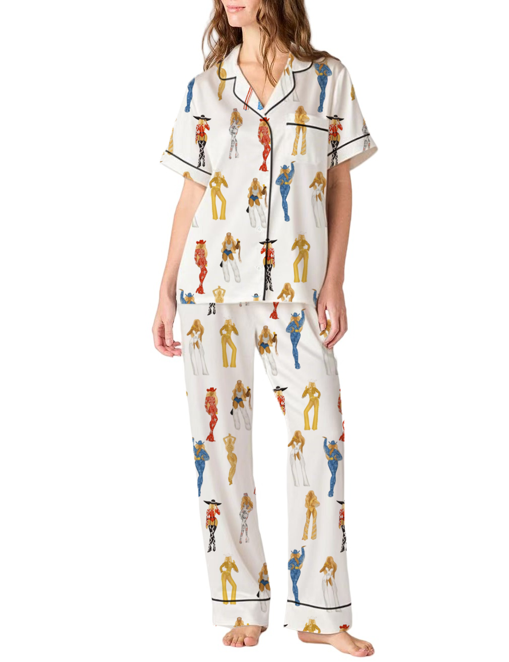 Cowboy Carter Tour Silky Satin Pajama Pants Set For Women