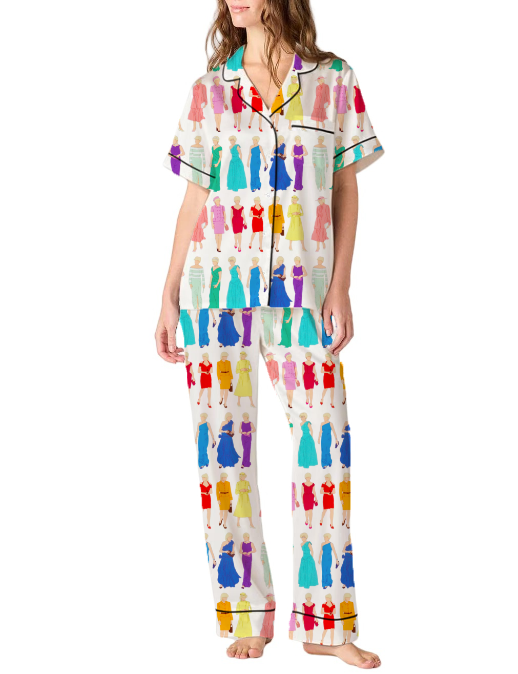 Diana Princess of Wales Rainbow Outfit Silky Satin Pajama Pants Set For Women