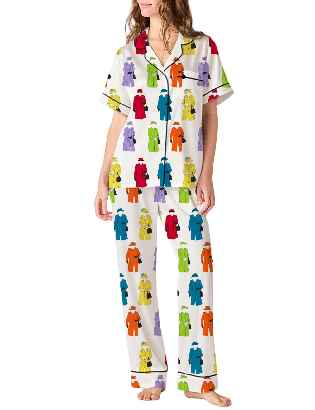 Queen Elizabeth II Rainbow Silky Satin Pajama Pants Set For Women