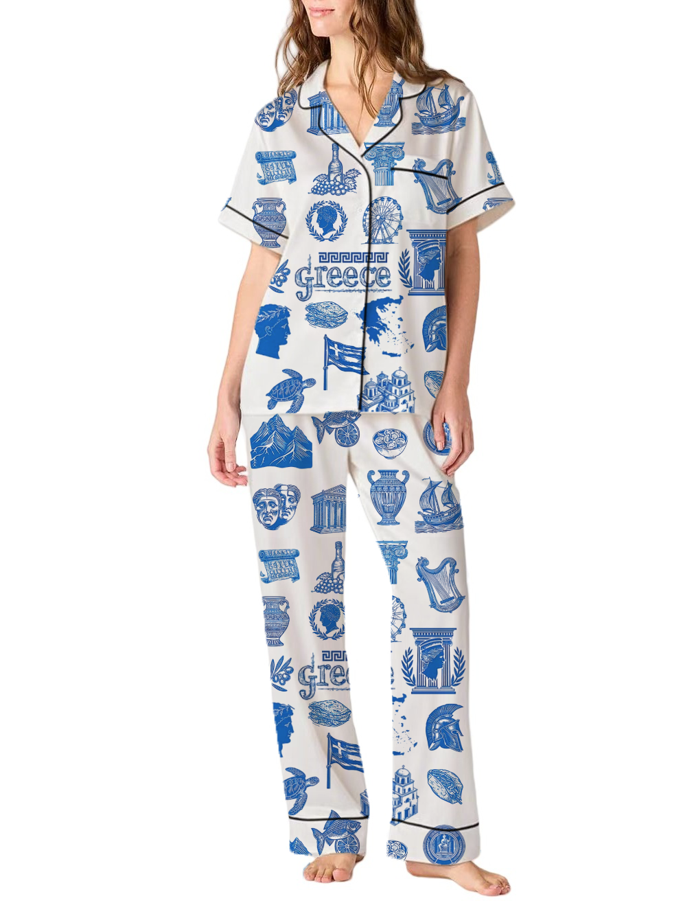 Greece Silky Satin Pajama Pants Set For Women