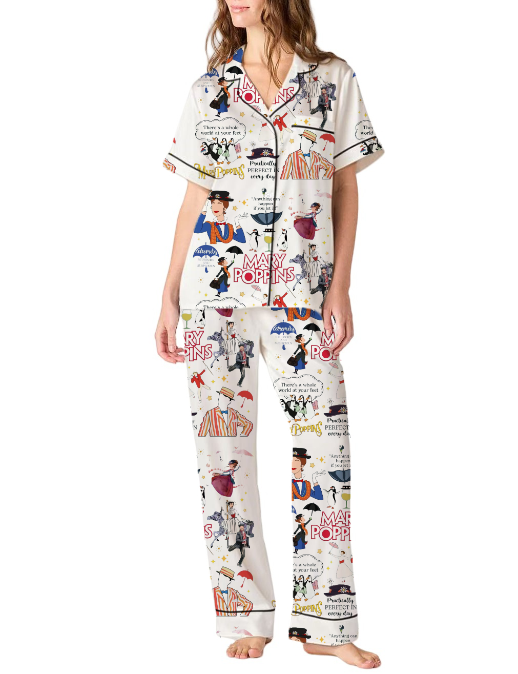 Mary Poppins Silky Satin Pajama Pants Set For Women
