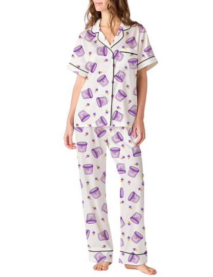 Moonbeam Ice Cream Silky Satin Pajama Pants Set For Women
