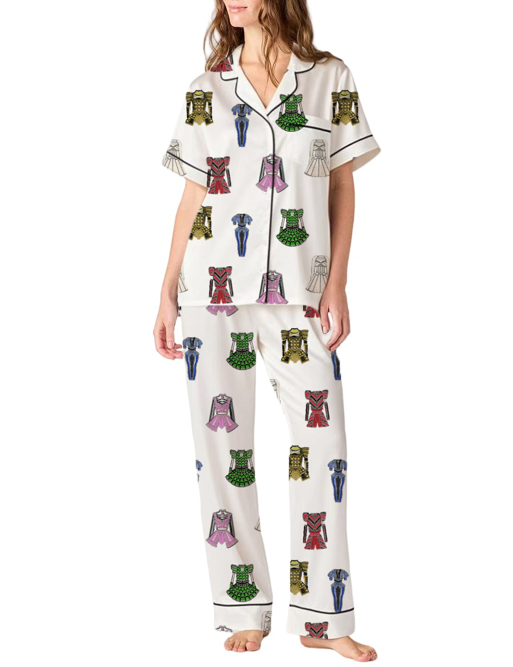 Six Queens Musical Silky Satin Pajama Pants Set For Women