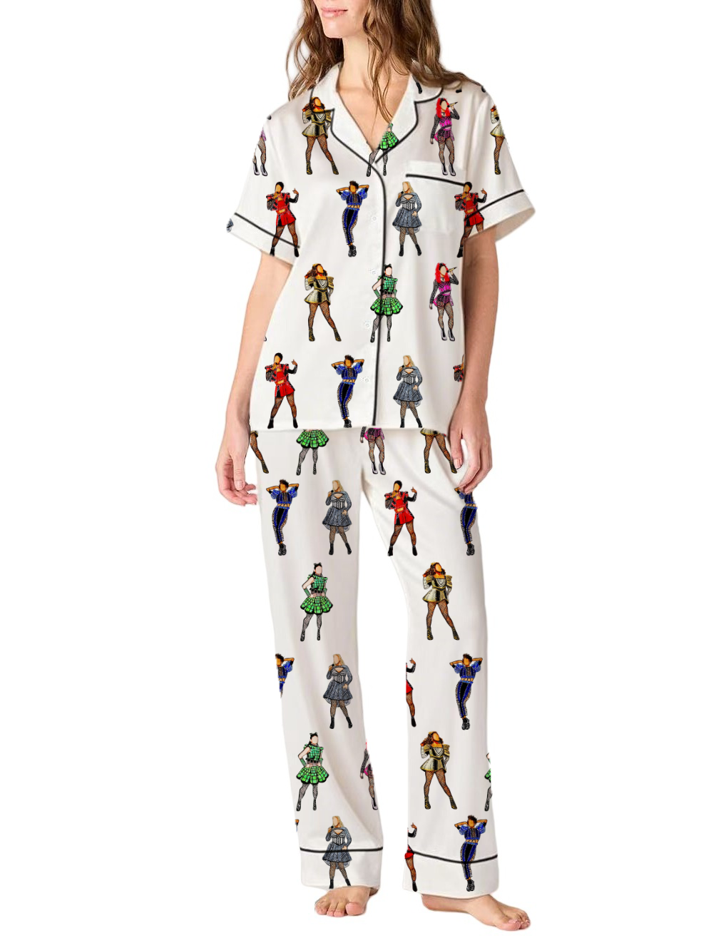 Six Queens Musical Silky Satin Pajama Pants Set For Women