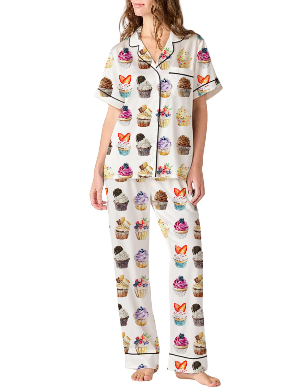 Cupcake Silky Satin Pajama Pants Set For Women