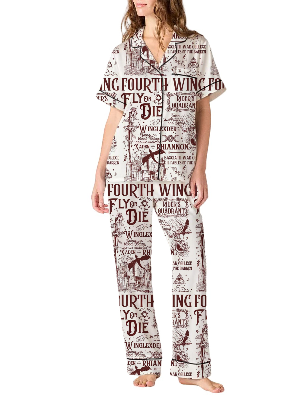 Fourth Wing Silky Satin Pajama Pants Set For Women