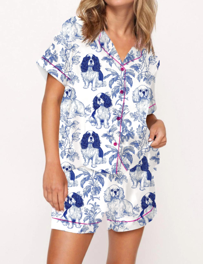 Cavalier King Charles Spaniel Silky Satin Pajama Short Set For Women