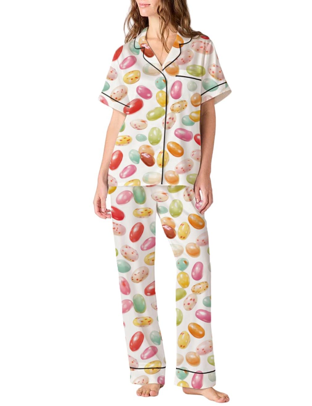 Colorful Jelly Bean Silky Satin Pajama Pants Set For Women