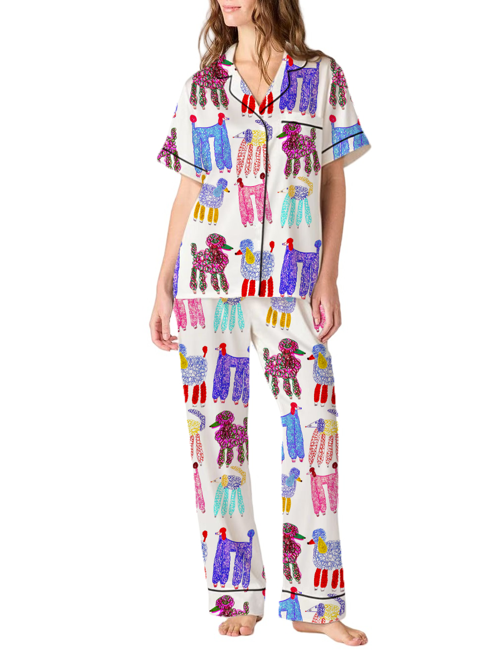 Poodle Silky Satin Pajama Pants Set For Women