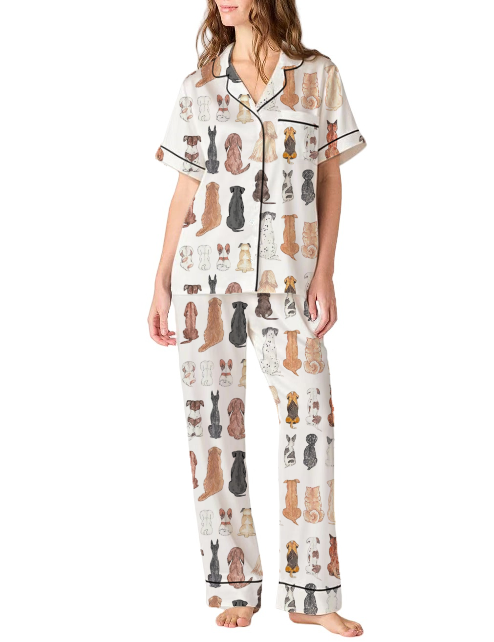 Pet Backs Silky Satin Pajama Pants Set For Women